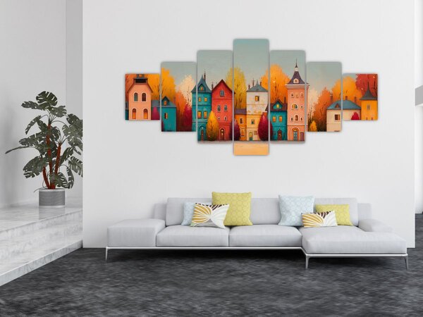Obraz - Podzimní vesnice (210x100 cm)