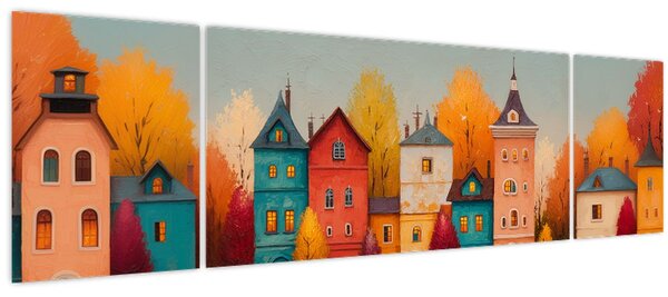Obraz - Podzimní vesnice (170x50 cm)