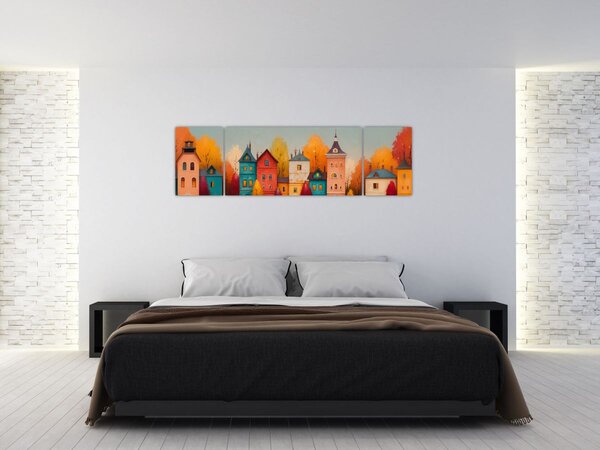 Obraz - Podzimní vesnice (170x50 cm)