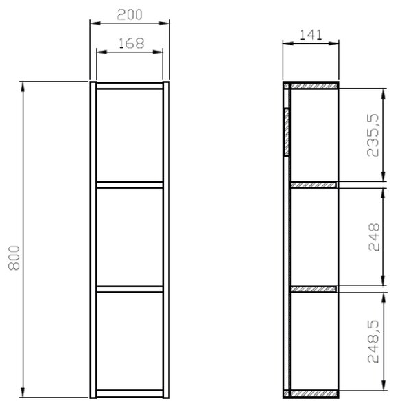 Cersanit Moduo skříňka 20x14.1x80 cm boční závěsná dub S590-121-DSM