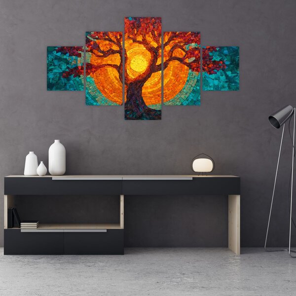 Obraz - Strom života a slunce v mozaice (125x70 cm)