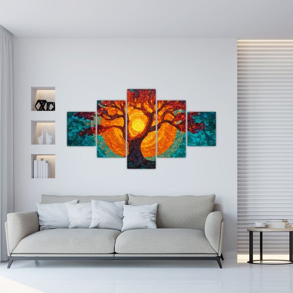 Obraz - Strom života a slunce v mozaice (125x70 cm)