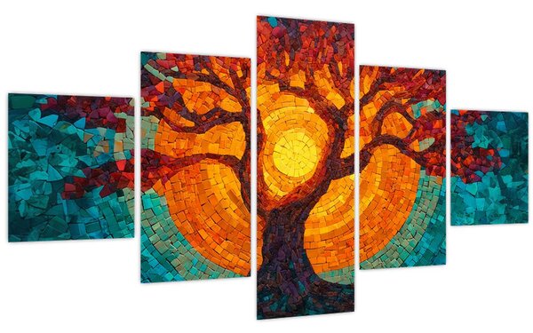 Obraz - Strom života a slunce v mozaice (125x70 cm)
