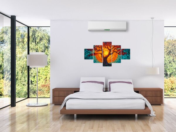 Obraz - Strom života a slunce v mozaice (125x70 cm)