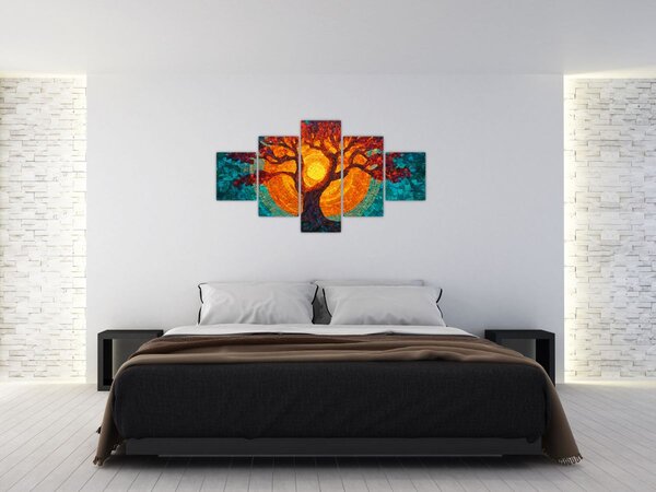 Obraz - Strom života a slunce v mozaice (125x70 cm)