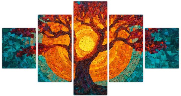 Obraz - Strom života a slunce v mozaice (125x70 cm)