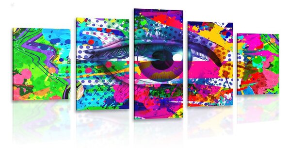 5-dílný obraz lidské oko v pop-art stylu