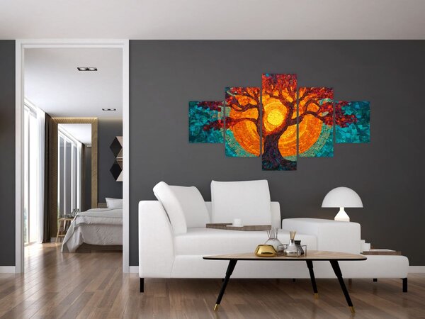 Obraz - Strom života a slunce v mozaice (125x70 cm)