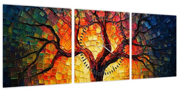 Obraz - Strom života v mozaice (s hodinami) (90x30 cm)