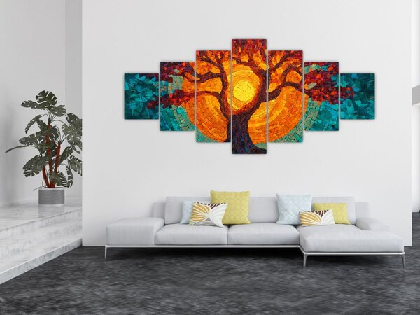Obraz - Strom života a slunce v mozaice (210x100 cm)