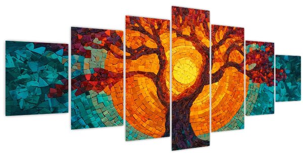 Obraz - Strom života a slunce v mozaice (210x100 cm)