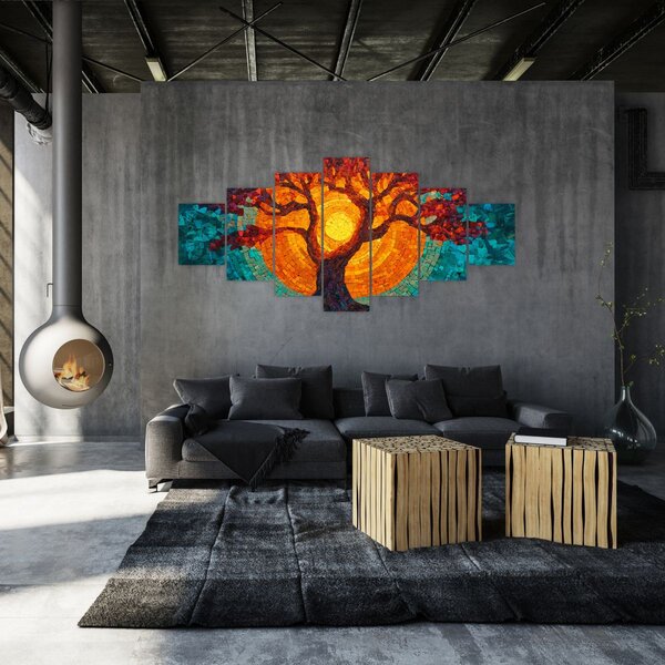 Obraz - Strom života a slunce v mozaice (210x100 cm)