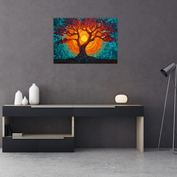Obraz - Strom života a slunce v mozaice (70x50 cm)