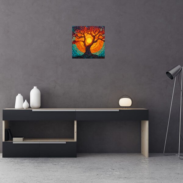 Obraz - Strom života a slunce v mozaice (30x30 cm)