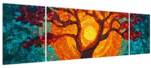 Obraz - Strom života a slunce v mozaice (170x50 cm)