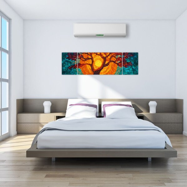 Obraz - Strom života a slunce v mozaice (170x50 cm)