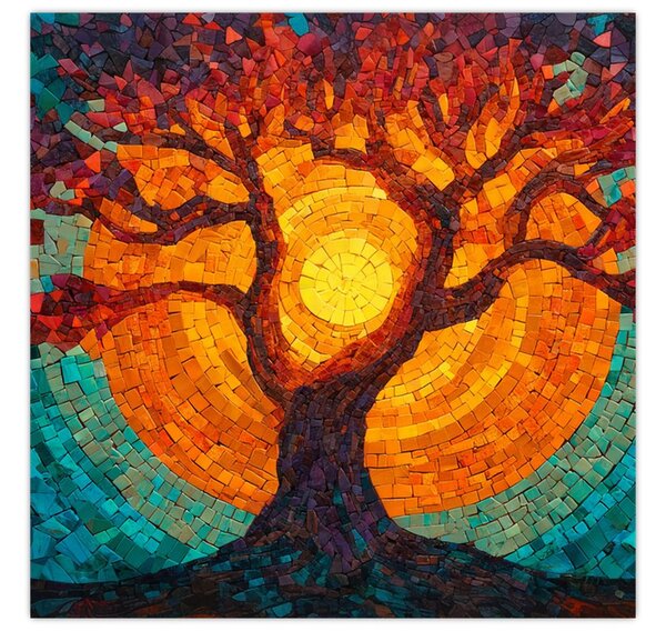 Obraz - Strom života a slunce v mozaice (30x30 cm)