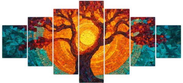 Obraz - Strom života a slunce v mozaice (210x100 cm)