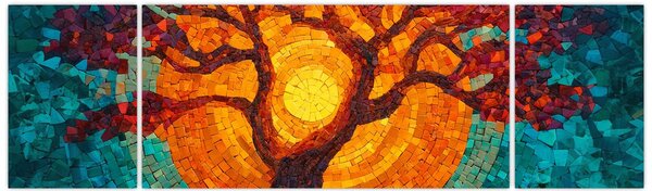 Obraz - Strom života a slunce v mozaice (170x50 cm)