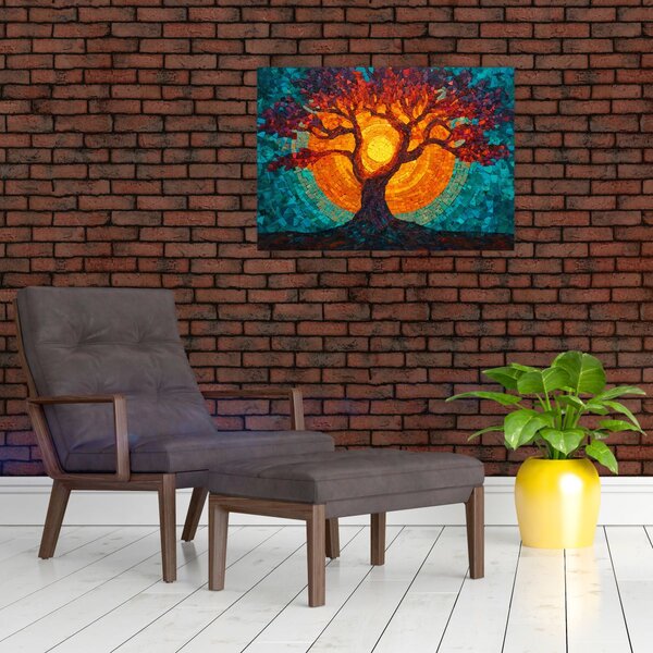 Obraz - Strom života a slunce v mozaice (70x50 cm)