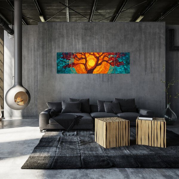 Obraz - Strom života a slunce v mozaice (170x50 cm)