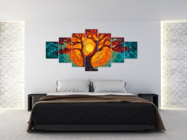Obraz - Strom života a slunce v mozaice (210x100 cm)