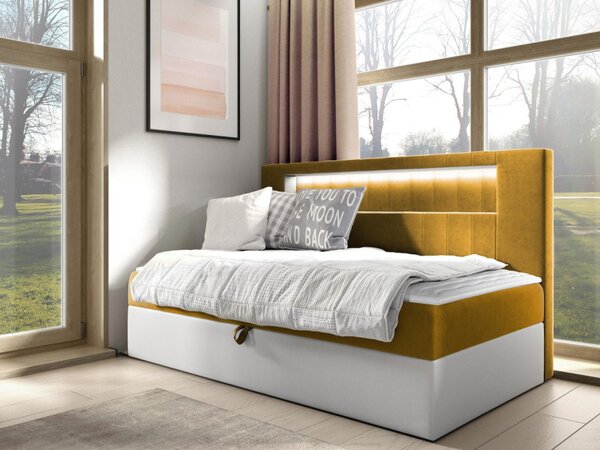 Kontinentální jednolůžková postel Junior Ribezo 2, Rozměr postele: 80x200, Barva:: ekokoža Soft 017 (biała) + Fresh 04 5903211193842