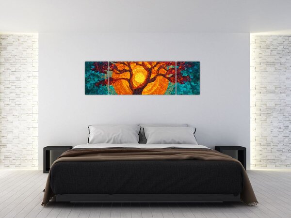 Obraz - Strom života a slunce v mozaice (170x50 cm)