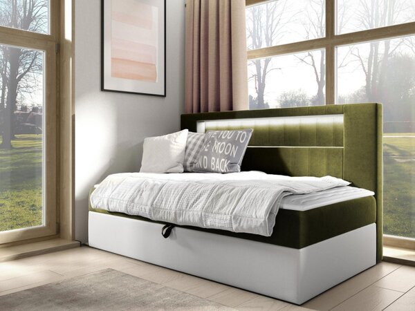 Kontinentální jednolůžková postel Junior Ribezo 2, Rozměr postele: 80x200, Barva:: ekokoža Soft 017 (biała) + Fresh 04 5903211193842