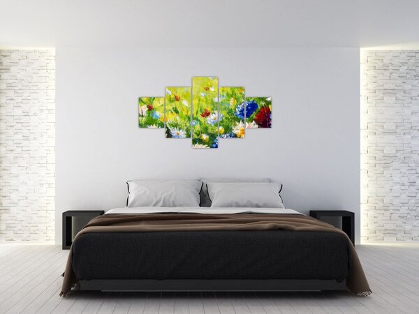 Obraz rozkvetlé louky, olejomalba (125x70 cm)