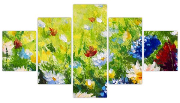 Obraz rozkvetlé louky, olejomalba (125x70 cm)