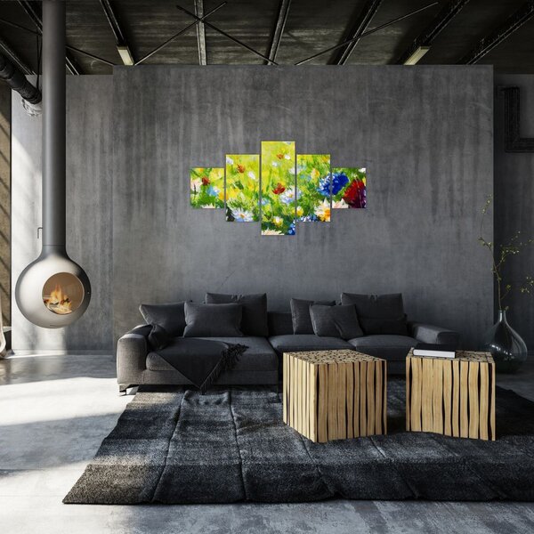 Obraz rozkvetlé louky, olejomalba (125x70 cm)