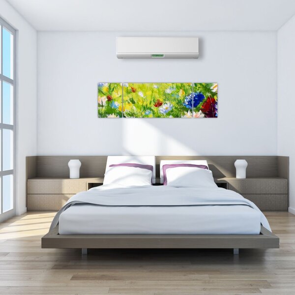 Obraz rozkvetlé louky, olejomalba (170x50 cm)
