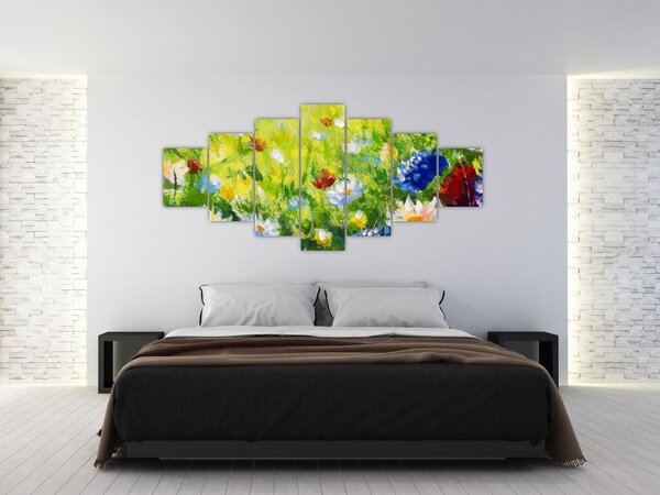 Obraz rozkvetlé louky, olejomalba (210x100 cm)