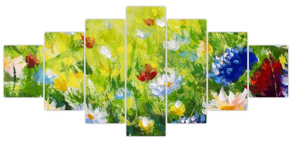 Obraz rozkvetlé louky, olejomalba (210x100 cm)