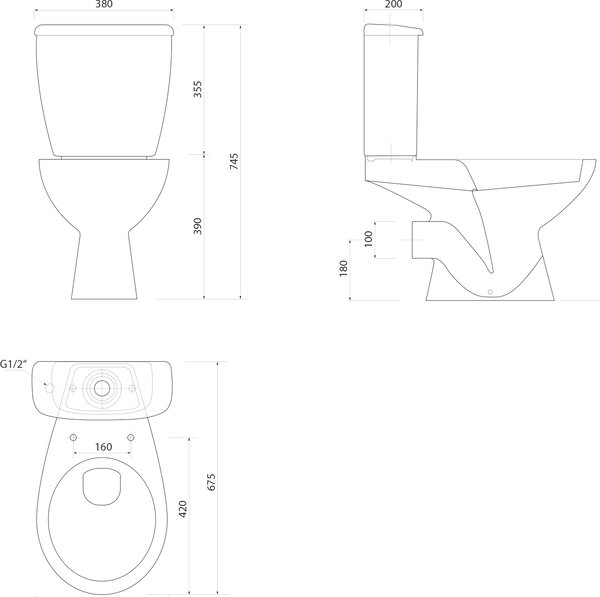 Aqualine JOSE WC kombi, dvojtlačítko 3/6l, zadní odpad, bílá PS8812