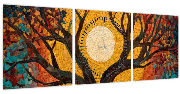 Obraz - Slunce v koruně stromu života (s hodinami) (90x30 cm)