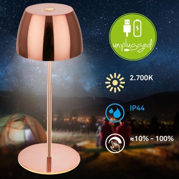 Briloner - LED Stm nab dot ven stol lampa MINI LED/2,5W/5V IP44 1800 mAh měděná