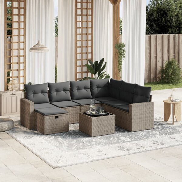8dílná zahradní sedací souprava s poduškami šedá polyratan 3263536