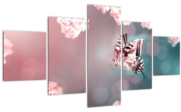 Obraz - Motýl mezi květy (125x70 cm)
