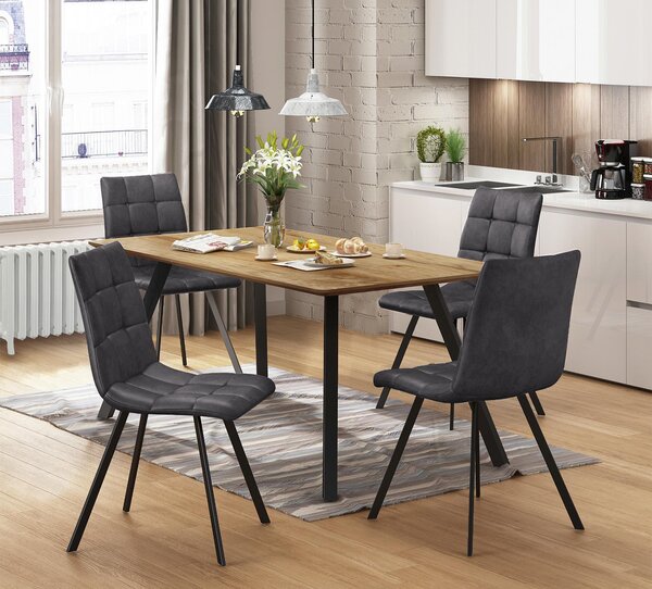 Idea nábytek Jídelní stůl BERGEN dub + 4 židle BERGEN šedé mikrovlákno