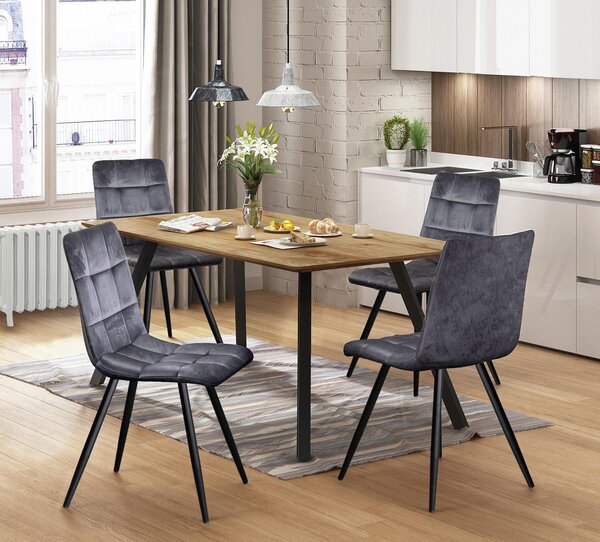 Idea nábytek Jídelní stůl BERGEN dub + 4 židle BERGEN šedý samet