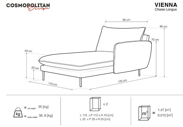 -25 % Dny MOMENTI– Cosmopolitan Design Černá bouclé lenoška Vienna 170 cm, pravá