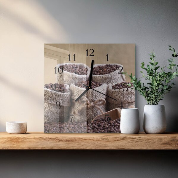 Skleněné hodiny na stěnu Kávová zrna zskc-30x30-00177162