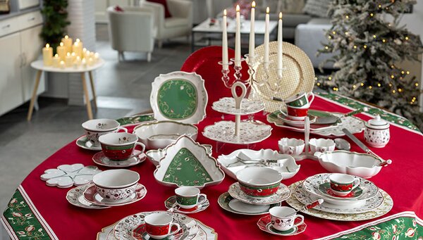Jídelní 18-ti dílná sada talířů Tempo di Festa BRANDANI (barva - porcelán, bílá/červená/zelená)