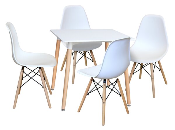 Idea nábytek Jídelní stůl 80x80 UNO bílý + 4 židle UNO bílé