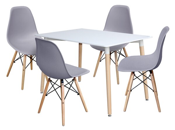 Idea nábytek Jídelní stůl 120x80 UNO bílý + 4 židle UNO šedé