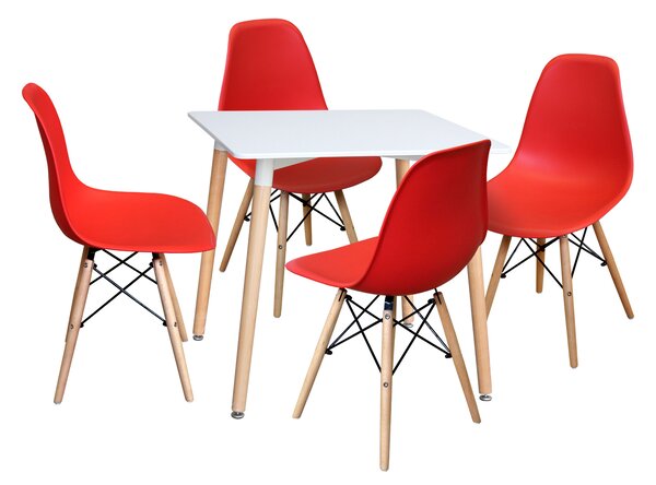 Idea nábytek Jídelní stůl 80x80 UNO bílý + 4 židle UNO červené