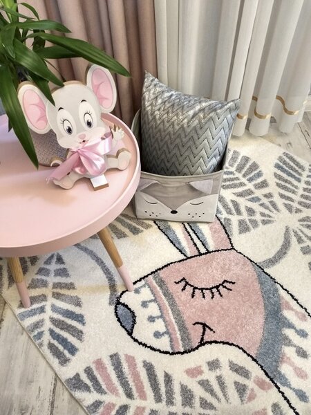 Dětský koberec Kiddy LAMA / LISTY pastelový