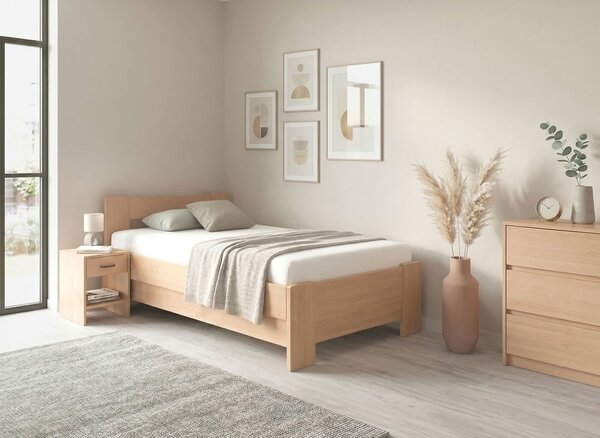 Zvýšená úložná postel s roštem MIVA, 90x200, masiv buk